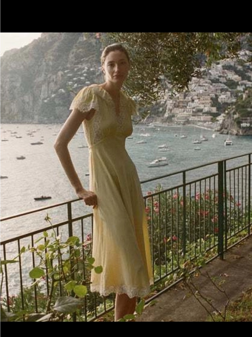 Doen Grace Dress in Yellow Rose, Lace-Trim Midi Dress